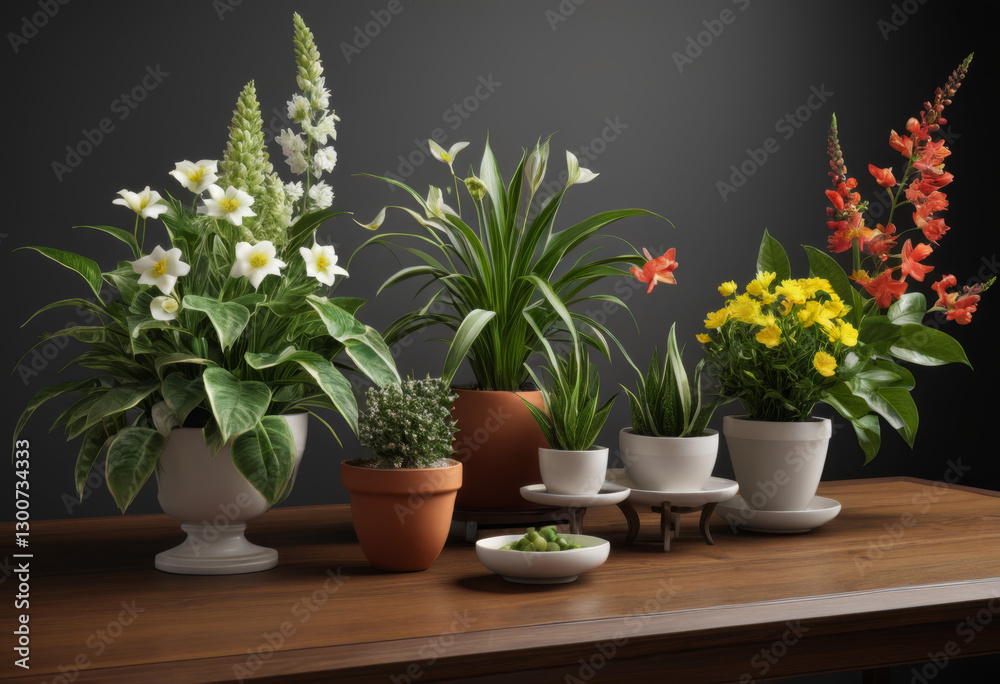 Fototapeta premium Close-up of plants with flowers on the table