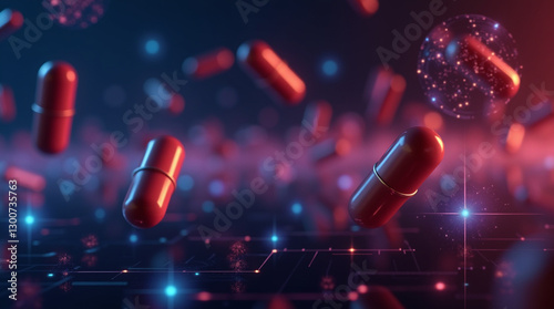 3D Rendering of Red and Blue Pills and Capsules on White Background for Medical and Pharmaceutical Concepts