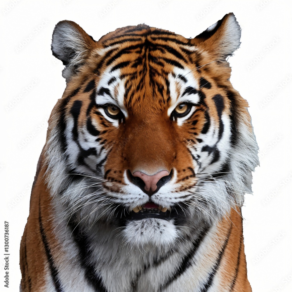 Naklejka premium Majestic Tiger with Intense Gaze Isolated on White Background.