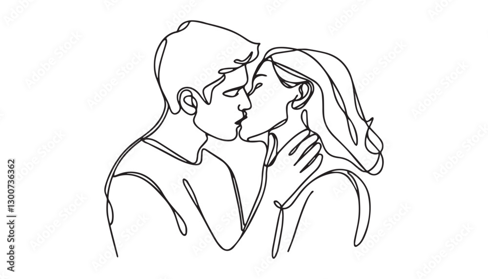Continuous one single minimal line drawing kissing Continuous one single minimal line drawing kissing