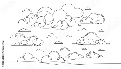 Continuous one single minimal line drawing cloud