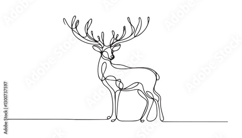 Continuous one single minimal line drawing deer