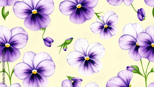 Purple Pansy Flower Seamless Pattern Spring Floral Background