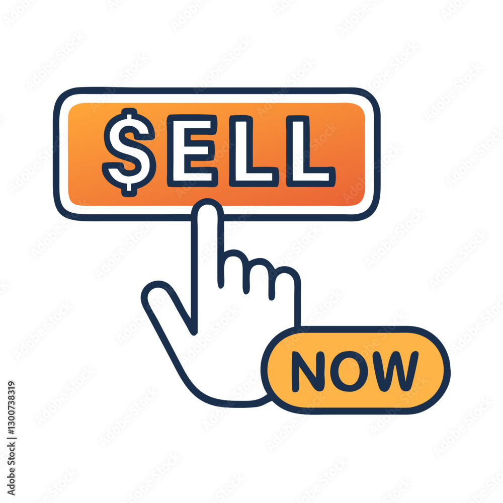 Clicking sell now button with dollar sign for transactions Clicking sell now button with dollar sign for transactions
