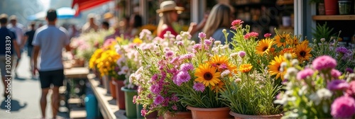 Wallpaper Mural Vibrant flower market with colorful blooms and diverse shoppers outdoors Torontodigital.ca