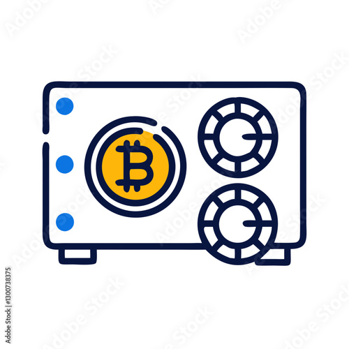 Digital mining rig with Bitcoin symbol and cooling fans