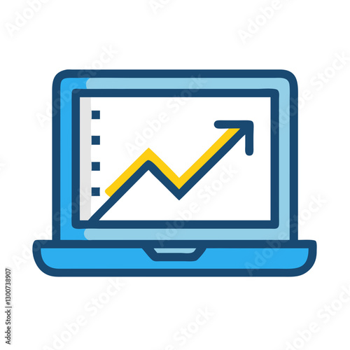 Laptop with rising trend line, symbolizing growth and success