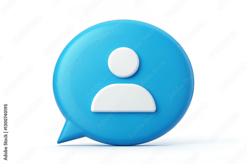 clean 3d blue speech bubble with user profile symbol on white background for modern communication visuals clean 3d blue speech bubble with user profile symbol on white background for modern communication visuals
