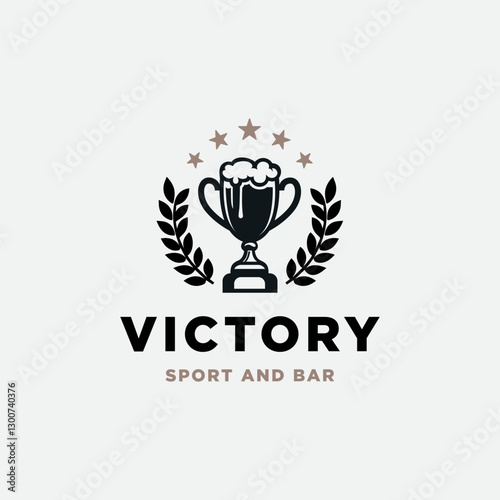 Trophy Cup Champion With Beer And Wheat for Vintage Retro Sport Bar Cafe Tavern photo