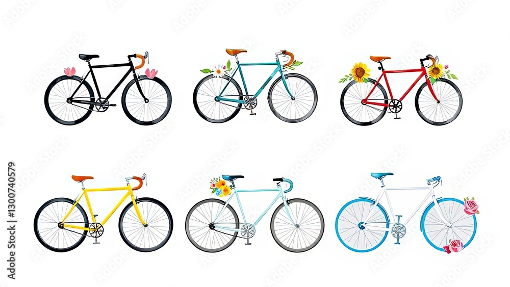 Fototapeta premium Colorful Bicycle Collection Floral Decor Road Bikes Summer Ride