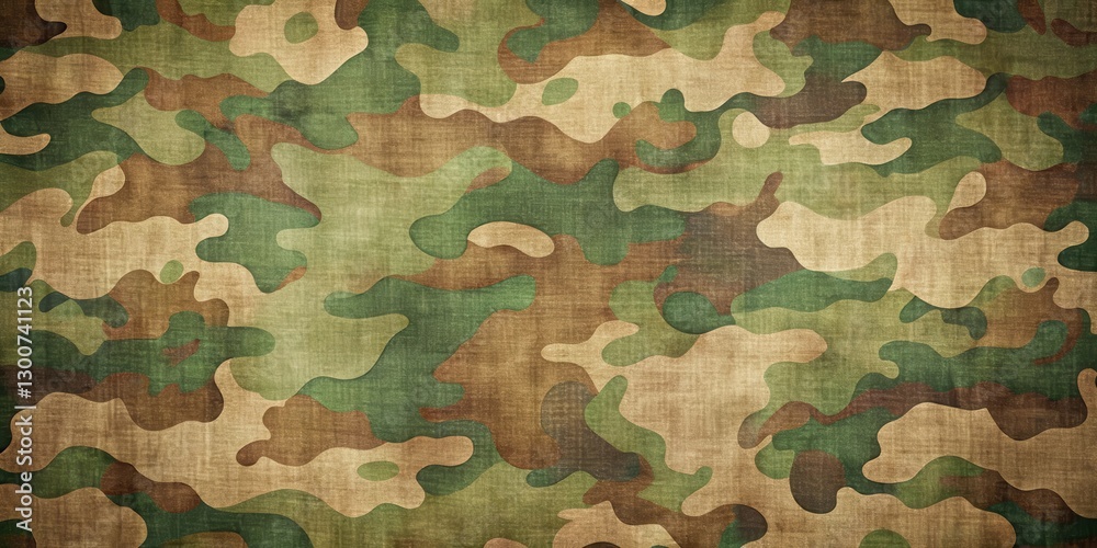 Fototapeta premium Vintage-style camo pattern featuring muted greens and browns with subtle texture resembling worn canvas , canvas, green