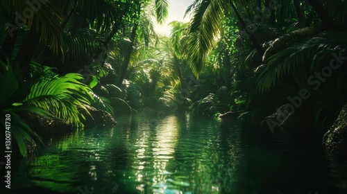 Mountain Stream Flowing Through Lush Greenery