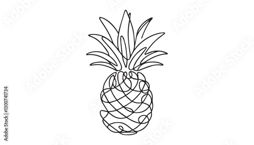 Continuous one single minimal line drawing pineapple