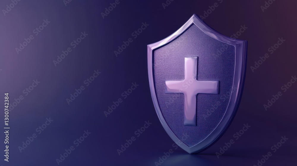 Protective Shield with Cross Symbol: Digital 3D Render of a Metallic Shield Featuring a Cross, Representing Faith, Security, and Protection Protective Shield with Cross Symbol: Digital 3D Render of a Metallic Shield Featuring a Cross, Representing Faith, Security, and Protection