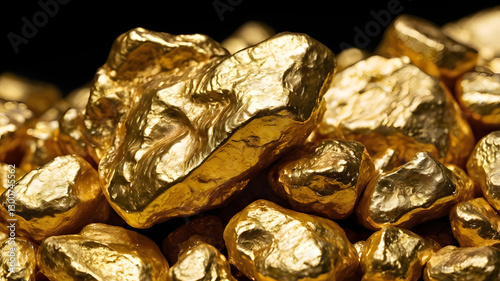 Golden Nuggets: Captivating close-up of several gold nuggets showcasing their raw beauty and inherent value. photo