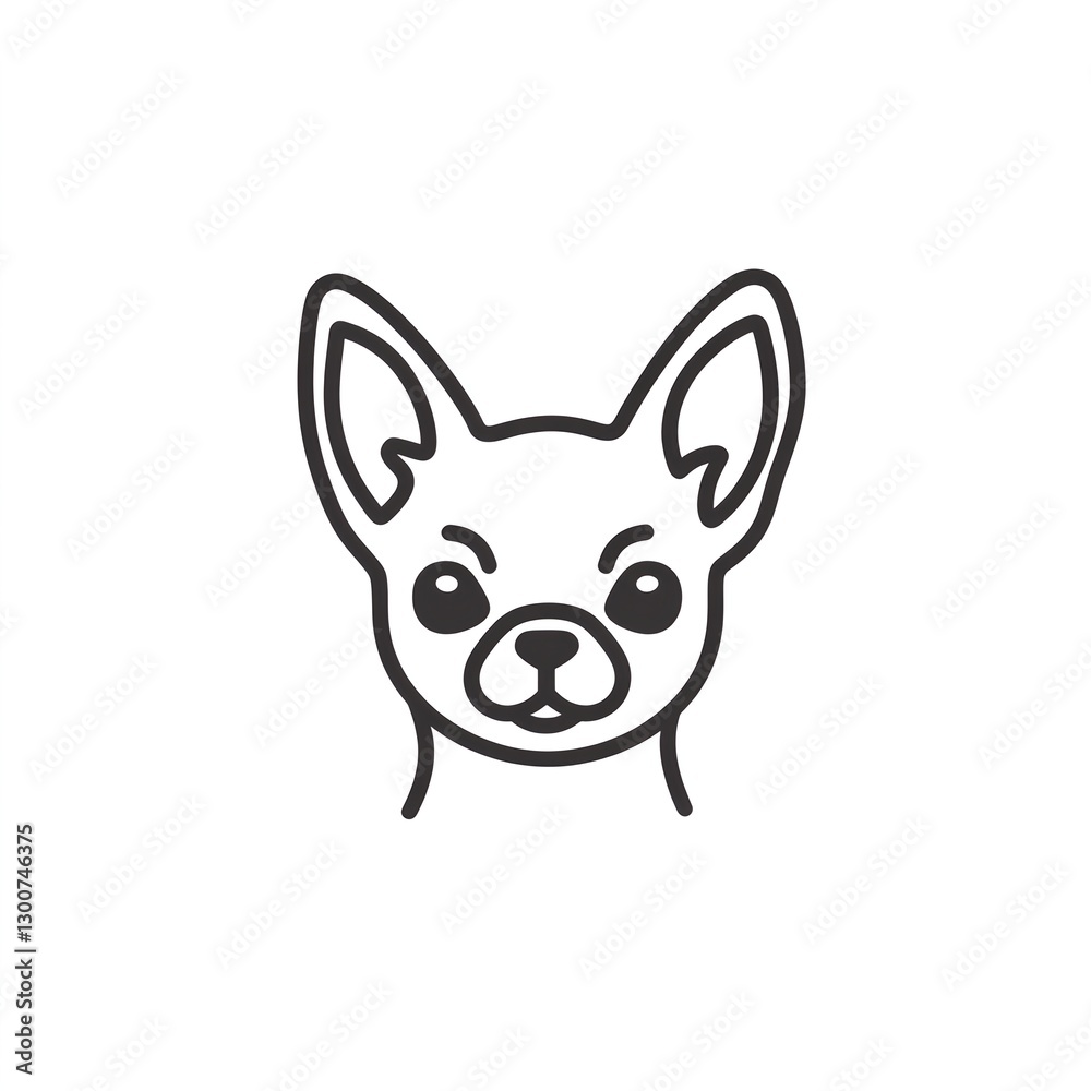 Fototapeta premium Adorable Chihuahua Line Art: A Minimalist Design Featuring a Cute Canine Portrait Against a White Background