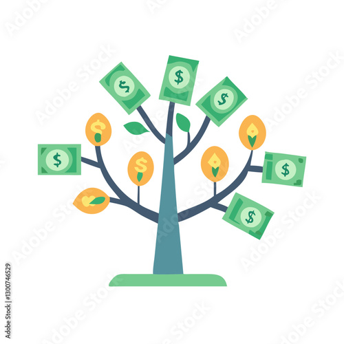 money tree with banknotes as leaves symbolizes wealth and