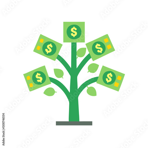 Money tree with banknotes as leaves symbolizes wealth growth