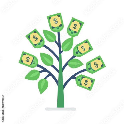 money tree with banknotes as leaves symbolizes wealth