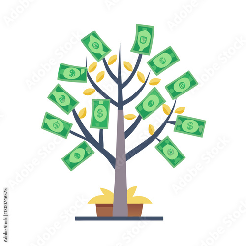 money tree with banknotes as leaves symbolizes wealth and