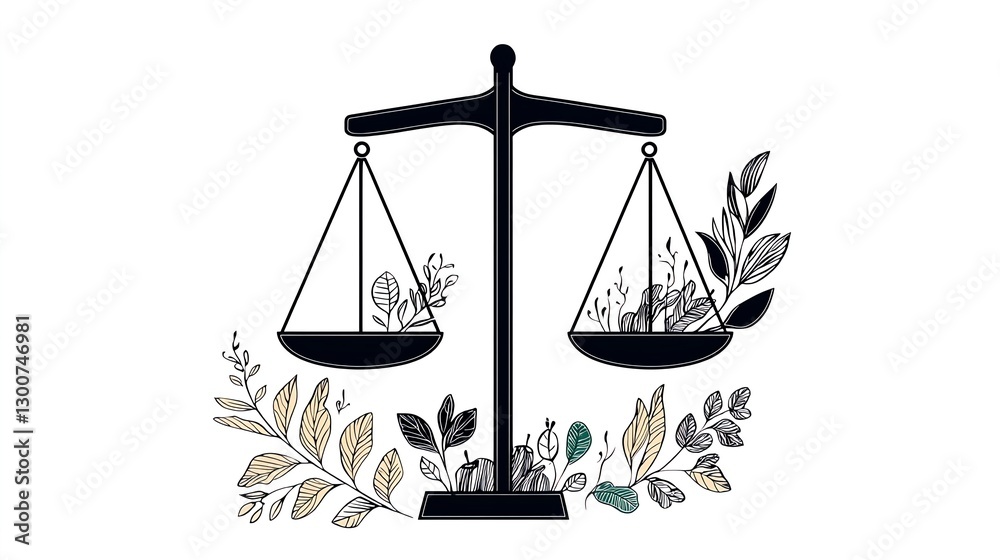 Artistic Balance Scale with Leaves and Natural Elements Design
