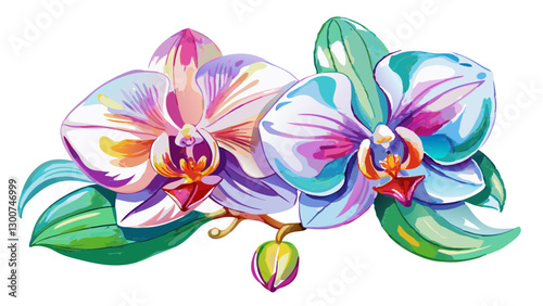 Orchid Flowers Watercolor Illustration on White or Transparent Background. Perfect for: Chinese New Year, Weddings, Luxury Events