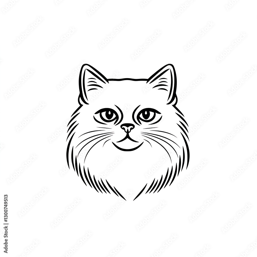 Obraz premium Elegant Line Art Cat Portrait: A Minimalist Design of a Fluffy Persian Cat's Face