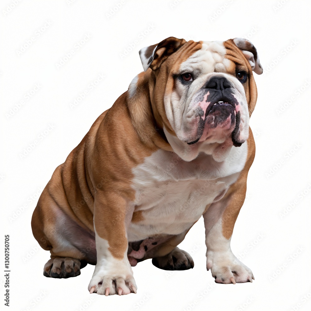 Stocky English Bulldog with Wrinkled Face Sitting on White Background. Stocky English Bulldog with Wrinkled Face Sitting on White Background.