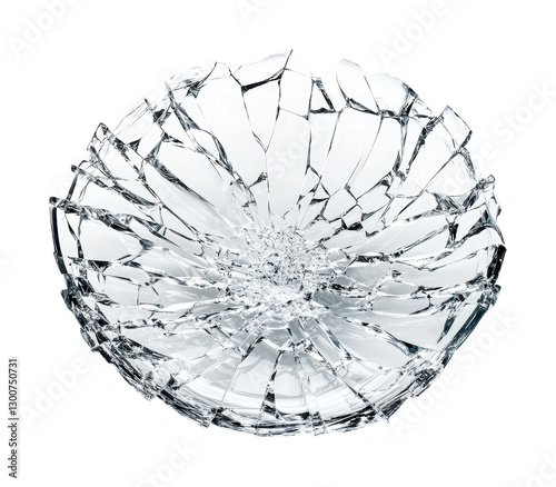 Shattered glass bowl illustrating the fragility of objects and the consequences of mishandling in domestic settings, cut out photo