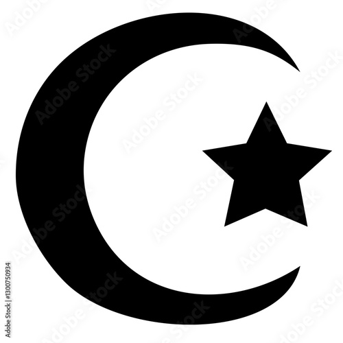 The crescent moon and star is the most well-known symbol of Islam. It represents the faith and unity of the Muslim community. HD illustration SVG vector graphic, editable color vector.