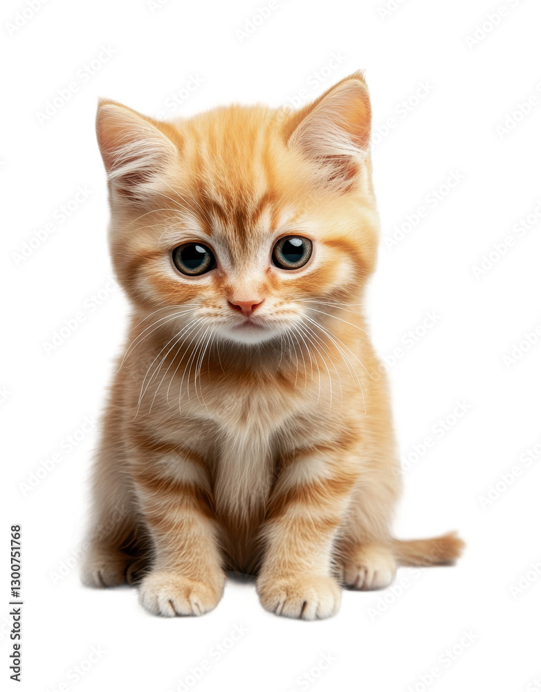 Adorable orange kitten with large expressive eyes sitting on a white background for animal lovers and pet enthusiasts, cut out Adorable orange kitten with large expressive eyes sitting on a white background for animal lovers and pet enthusiasts, cut out