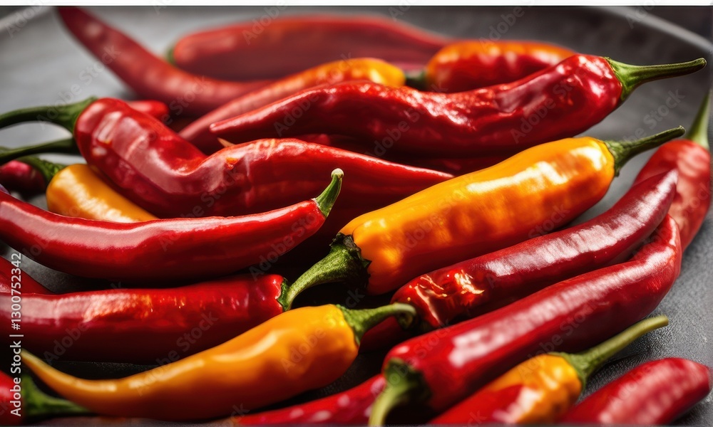 Vibrant Red and Orange Chili Peppers on Dark Background Vibrant Red and Orange Chili Peppers on Dark Background