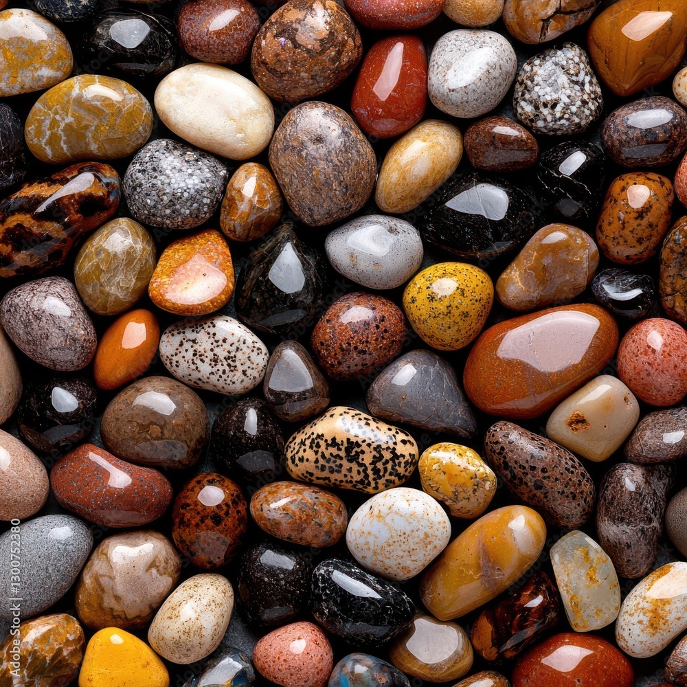 Colorful variety of smooth river stones on a dark background. Colorful variety of smooth river stones on a dark background.