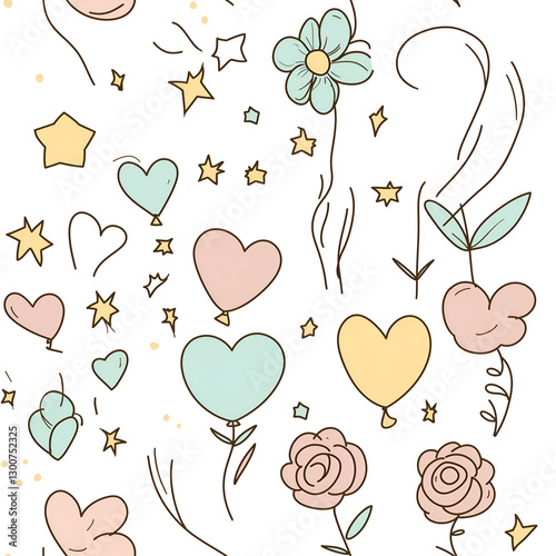 seamless, infinite pattern, tile heart balloon and rose wedding decoration