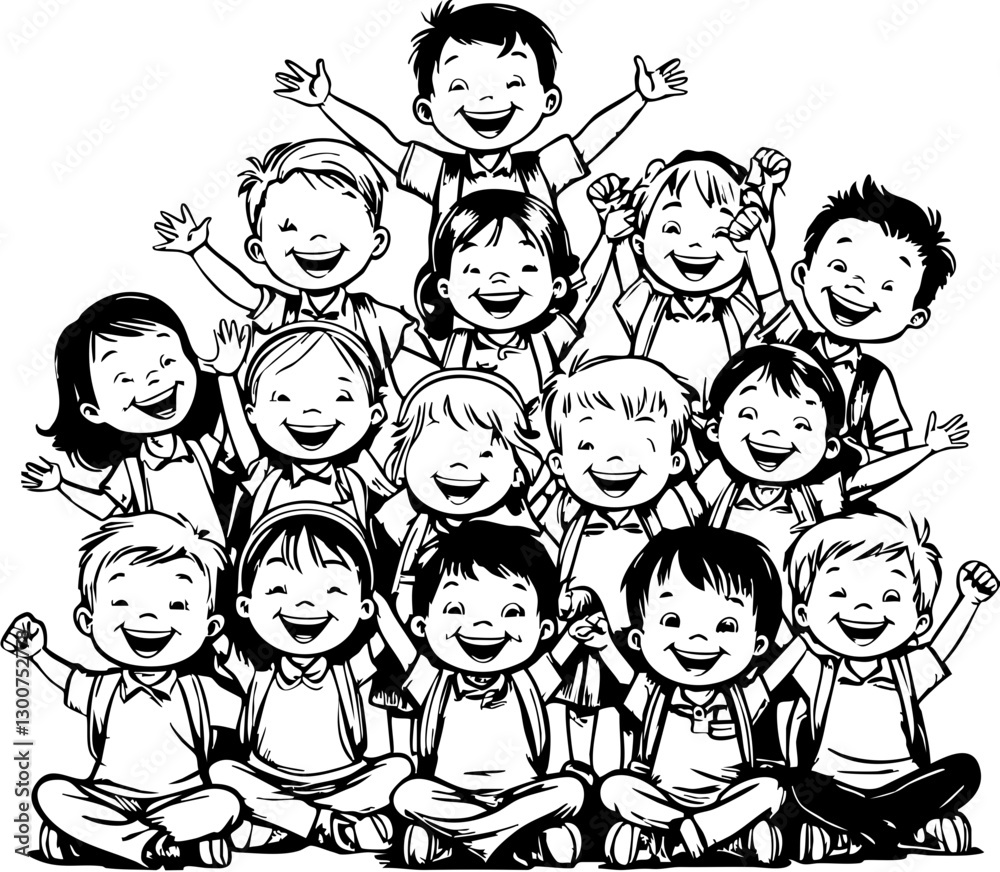 Joyful children celebrating together playground illustration bright environment high angle community spirit Joyful children celebrating together playground illustration bright environment high angle community spirit