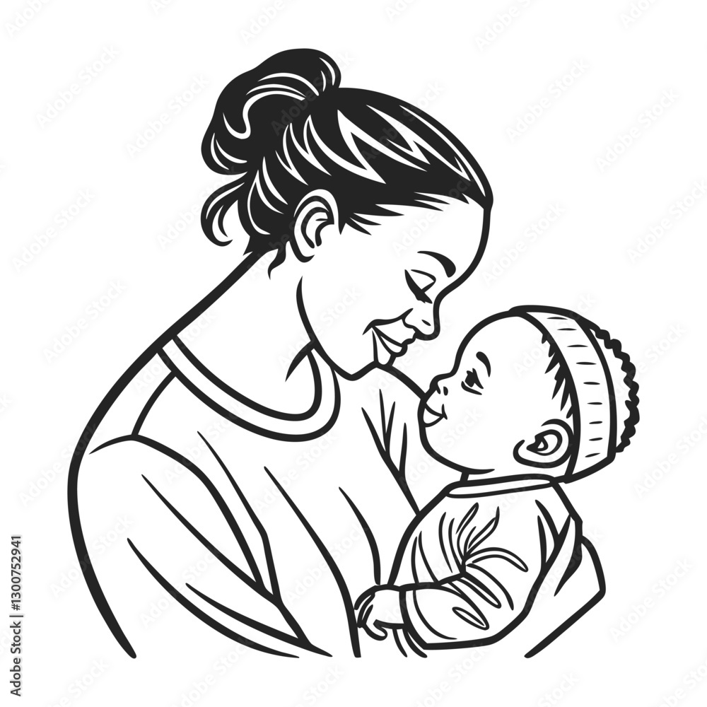 Black and White Illustration of a Parent Holding a Baby – Motherhood and Love Concept Black and White Illustration of a Parent Holding a Baby – Motherhood and Love Concept