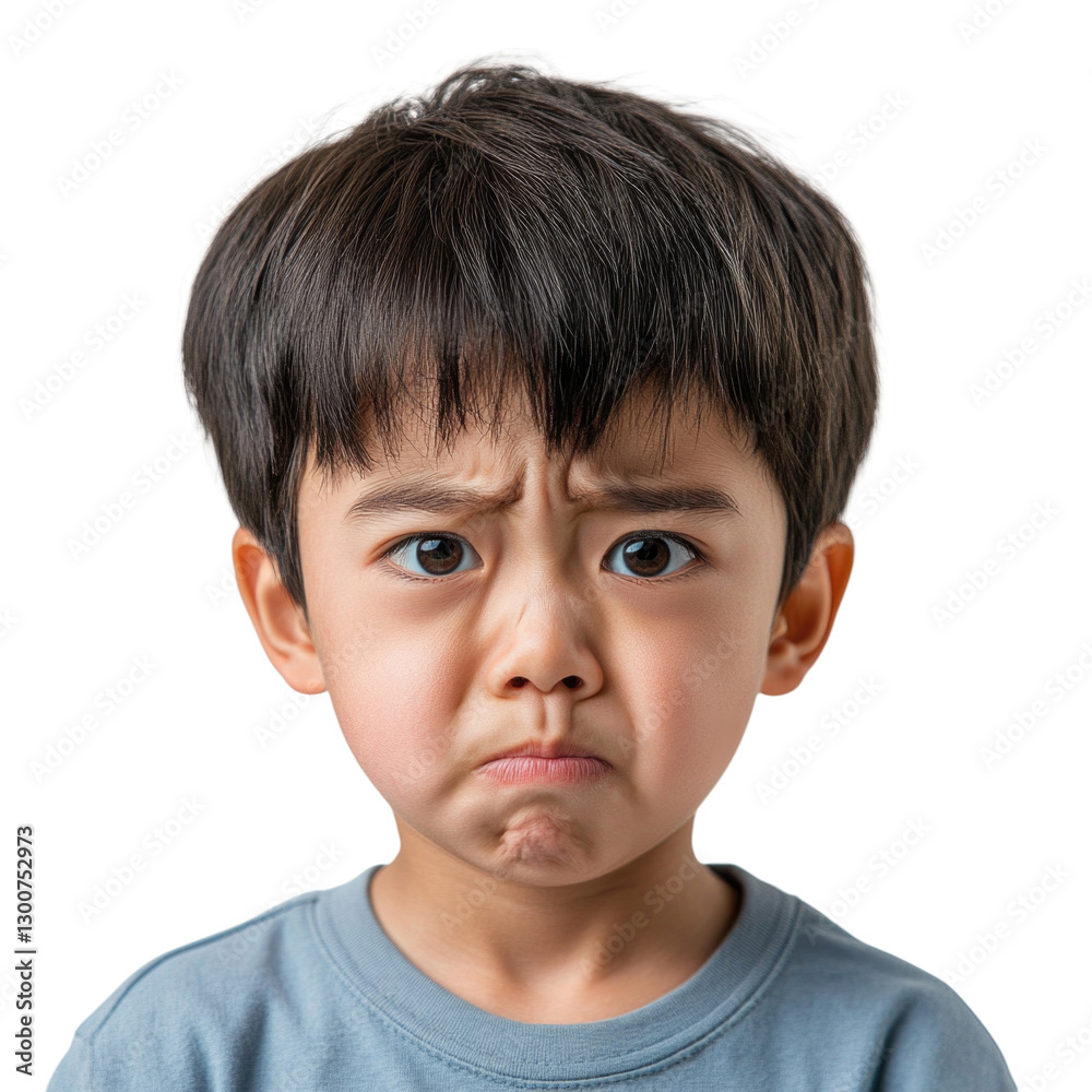 Child with furrowed brows and frown expressing frustration isolated on transparent background, PNG Child with furrowed brows and frown expressing frustration isolated on transparent background, PNG