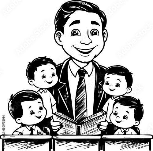 Engaging storytelling session classroom illustration educational setting front view teacher and students interaction for learning