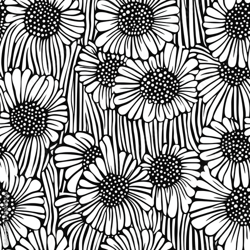 sunflower seamless pattern black and white art
