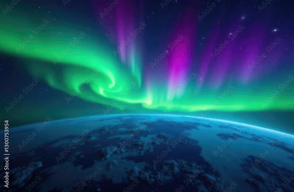 Obraz premium Stunning aurora borealis display over earth captured from space