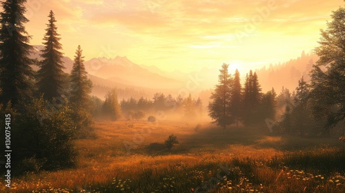 Serene Mountain Mist in Soft Morning Light