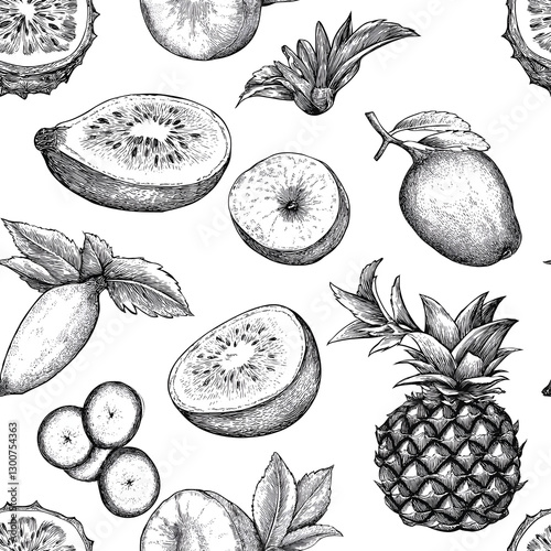 seamless infinte fruit sketch pattern background photo