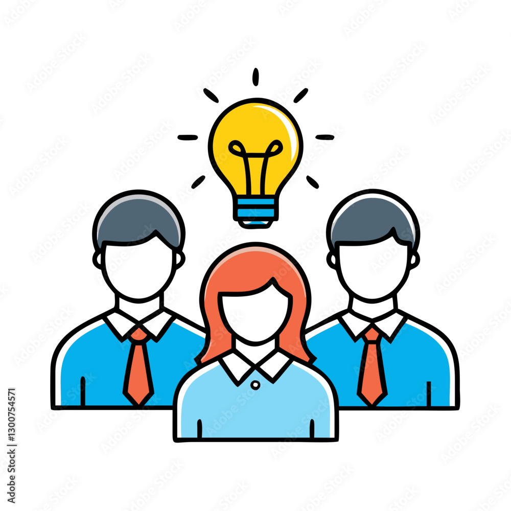 Creative team brainstorming with light bulb idea Creative team brainstorming with light bulb idea