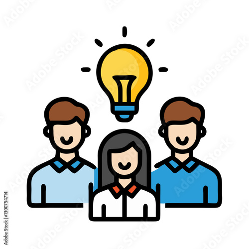 Creative team brainstorming with light bulb idea