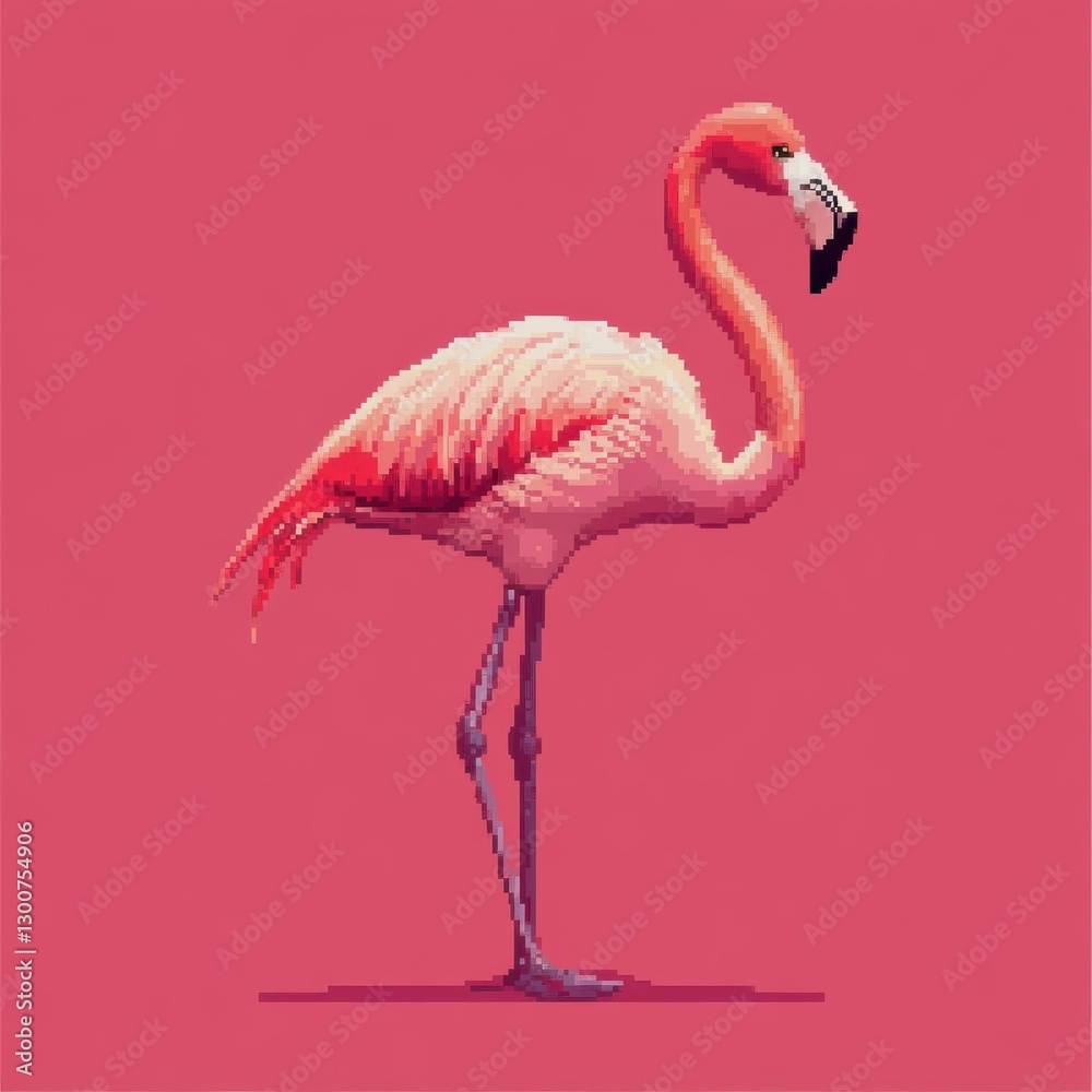 Fototapeta premium Pixelated Flamingo Standing on Pink Background