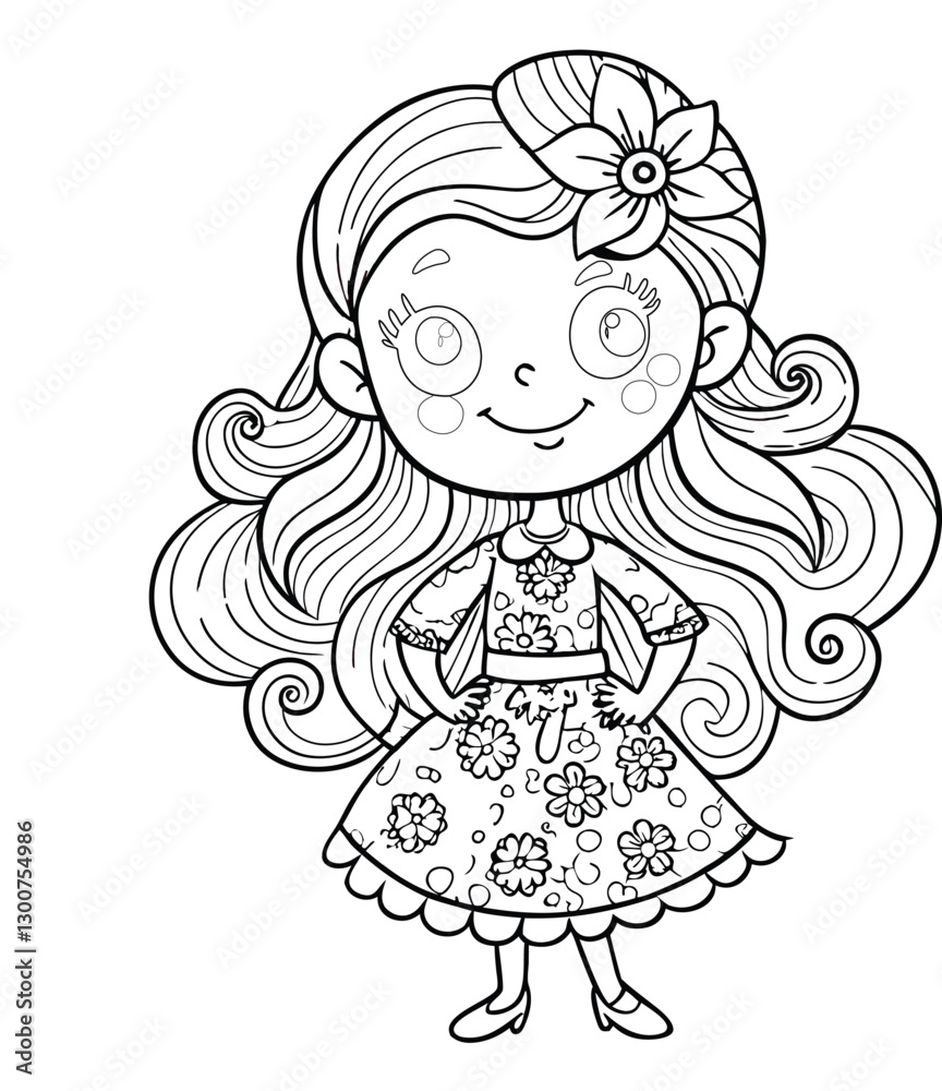 Fototapeta premium girls cartoon coloring page