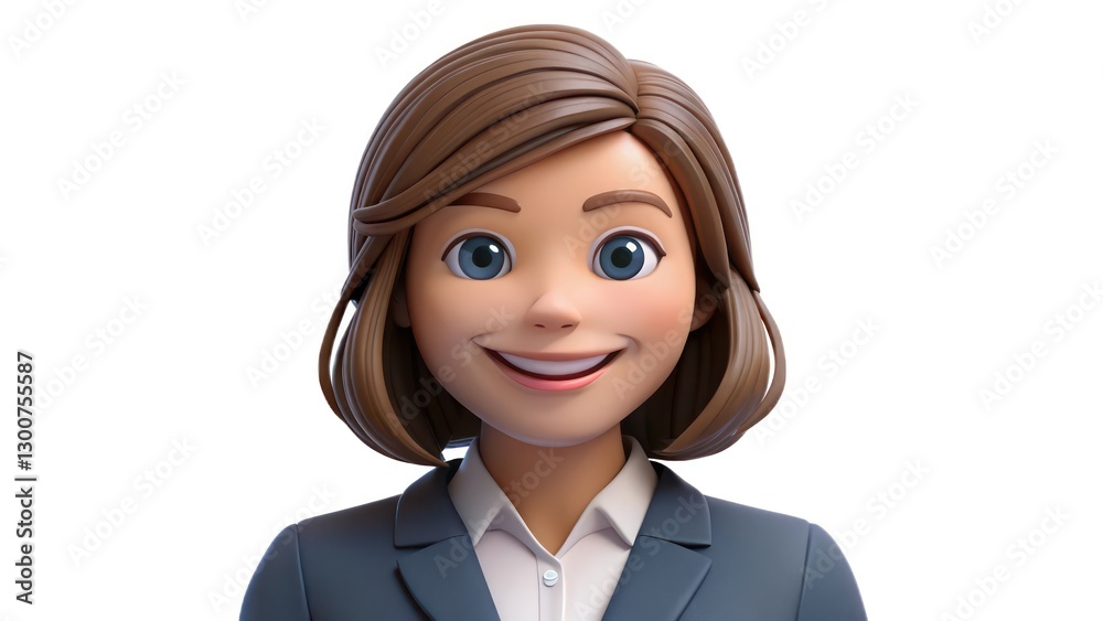 portrait of a smiling 3d render cartoon business woman with a confident expression on white background portrait of a smiling 3d render cartoon business woman with a confident expression on white background