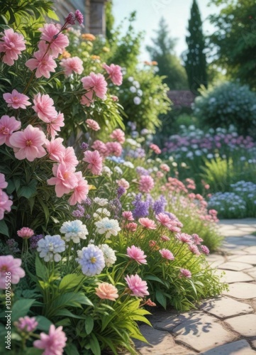 Wallpaper Mural Pastel colored flowers blooming in a lush garden,  pastel,  flowers Torontodigital.ca