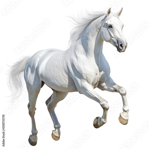 White horse running, transparent background