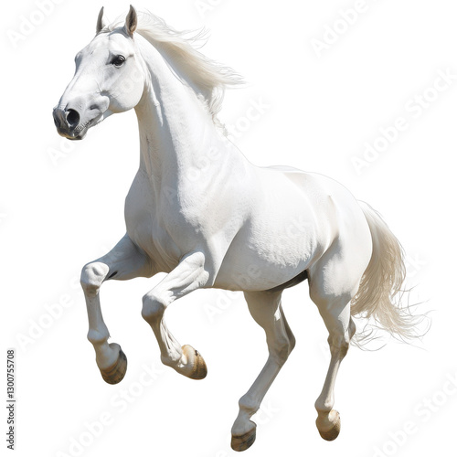 White horse running, transparent background